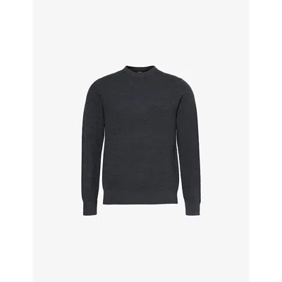 Theory Mens Maden Textured Relaxed-fit Wool Jumper Charcoal Melange