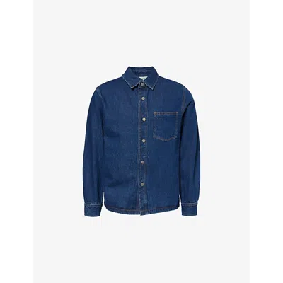 Theory Mens Med Washed Indigo Long-sleeve Overshirt Denim Jacket