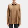 Theory Menswear Shirt In Stretch Cotton In Truffle
