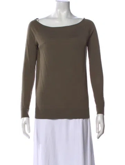 Pre-owned Theory Merino Wool Bateau Neckline Sweater In Green