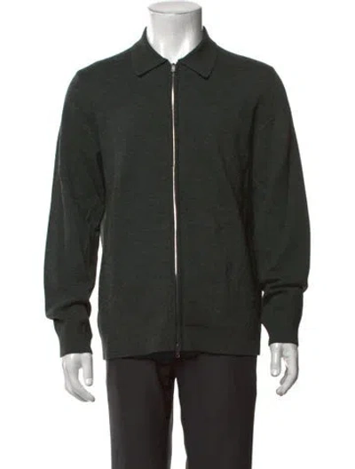 Pre-owned Theory Merino Wool Collar Cardigan In Blue