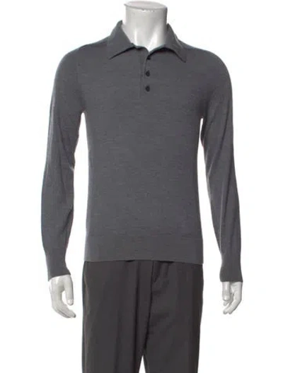Pre-owned Theory Merino Wool Collar Polo Sweater In Grey