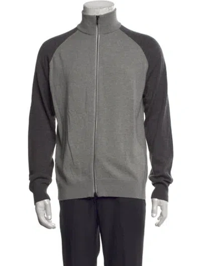 Pre-owned Theory Merino Wool Colorblock Pattern Cardigan In Grey