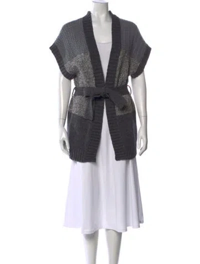 Pre-owned Theory Merino Wool Colorblock Pattern Sweater In Gray