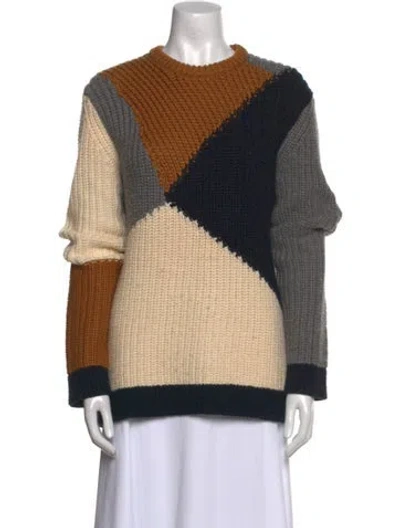 Pre-owned Theory Merino Wool Colorblock Pattern Sweater In Neutral