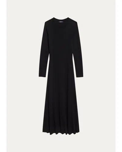 Theory Merino Wool Crewneck Midi Dress In Black