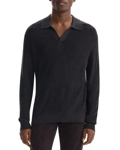 Theory Merino Wool Fine Gauge Sweater Knit Long Sleeve Polo Shirt In Mink/melange