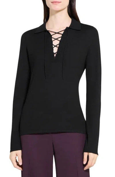 Theory Merino Wool Long Sleeve Top In Black