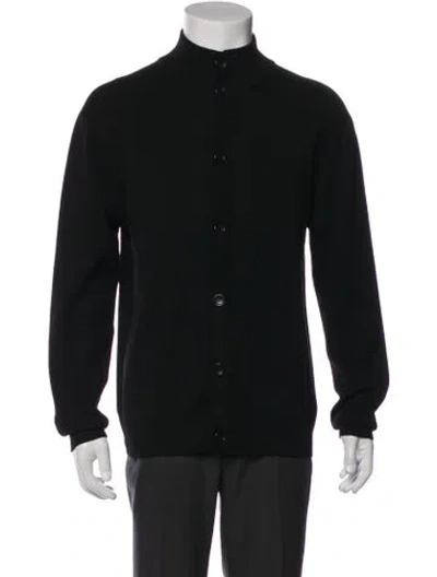 Pre-owned Theory Merino Wool Mock Neck Cardigan In Black