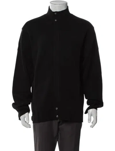 Pre-owned Theory Merino Wool Mock Neck Cardigan In Black