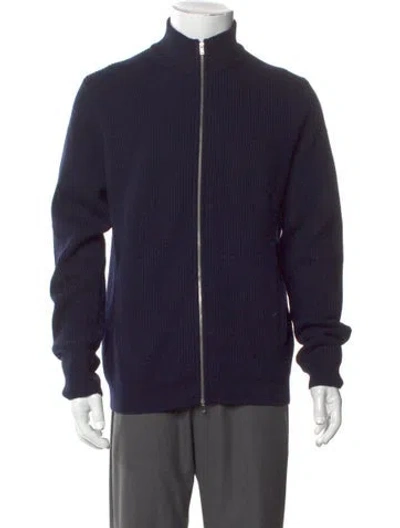 Pre-owned Theory Merino Wool Mock Neck Cardigan In Blue
