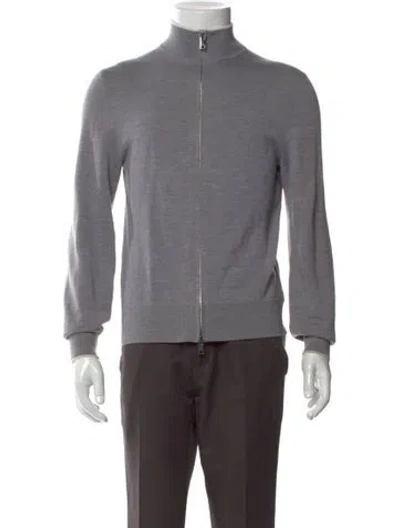 Pre-owned Theory Merino Wool Mock Neck Cardigan In Gray