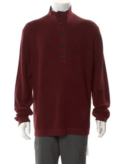 Pre-owned Theory Merino Wool Mock Neck Polo Sweater In Red