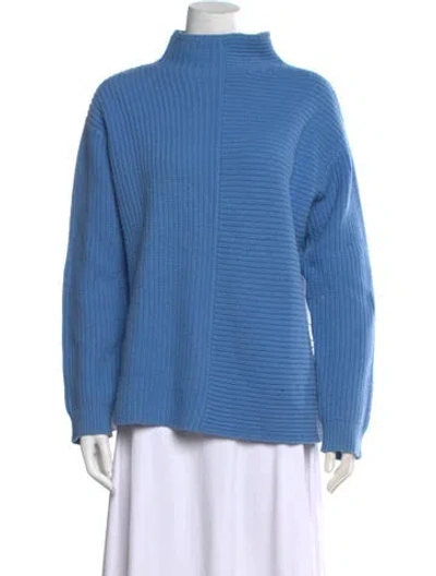 Pre-owned Theory Merino Wool Mock Neck Sweater In Blue