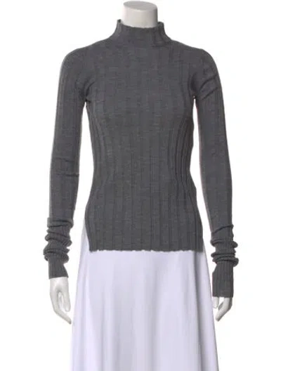 Pre-owned Theory Merino Wool Mock Neck Sweater In Gray