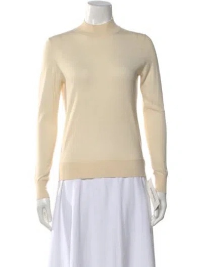 Pre-owned Theory Merino Wool Mock Neck Sweater In Neutral