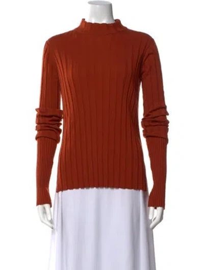 Pre-owned Theory Merino Wool Mock Neck Sweater In Orange