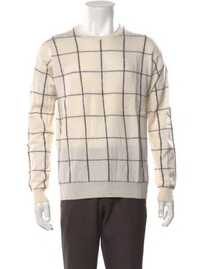 Pre-owned Theory Merino Wool Plaid Print Pullover In Neutral