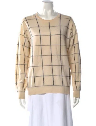 Pre-owned Theory Merino Wool Plaid Print Sweater In Neutral