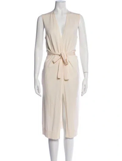 Pre-owned Theory Merino Wool Plunge Neckline Sweater In Neutral