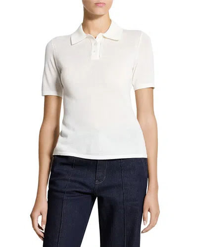 Theory Merino Wool Short Sleeve Polo Sweater In White