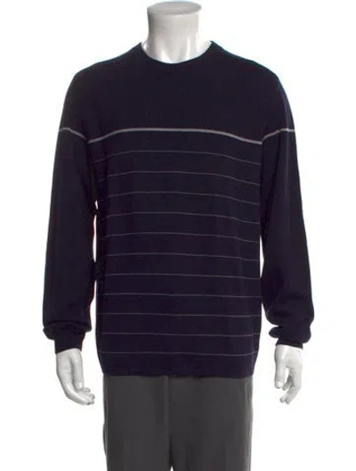 Pre-owned Theory Merino Wool Striped Pullover In Blue