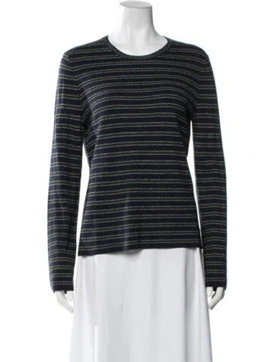 Pre-owned Theory Merino Wool Striped Sweater In Green