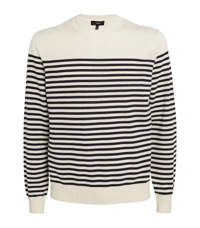 Theory Merino Wool Striped Sweater In 白色