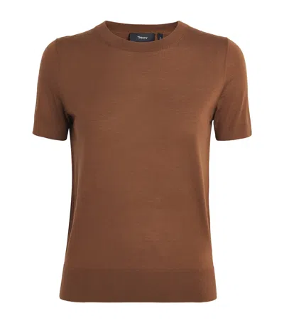 Theory Merino Wool T-shirt In Brown