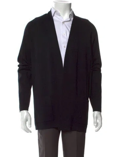 Pre-owned Theory Merino Wool V-neck Cardigan In Black