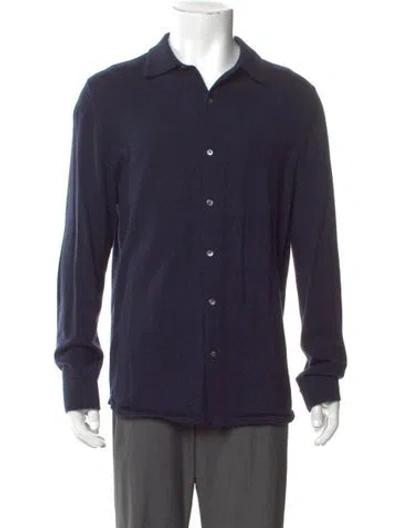 Pre-owned Theory Merino Wool V-neck Cardigan In Blue