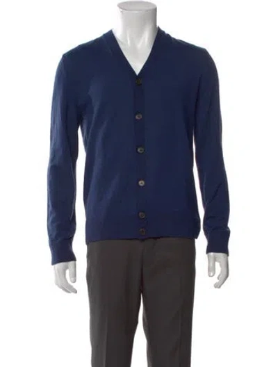 Pre-owned Theory Merino Wool V-neck Cardigan In Blue