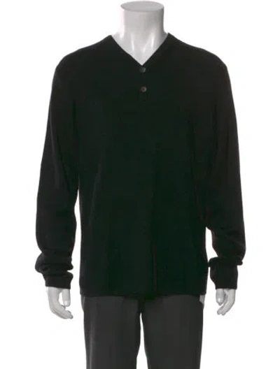 Pre-owned Theory Merino Wool V-neck Polo Sweater In Black