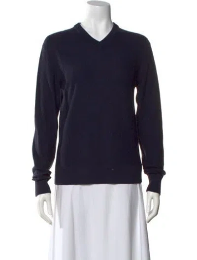 Pre-owned Theory Merino Wool V-neck Sweater In Blue