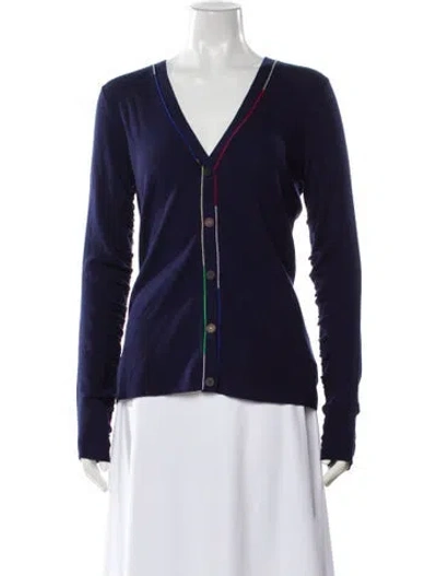 Pre-owned Theory Merino Wool V-neck Sweater In Blue