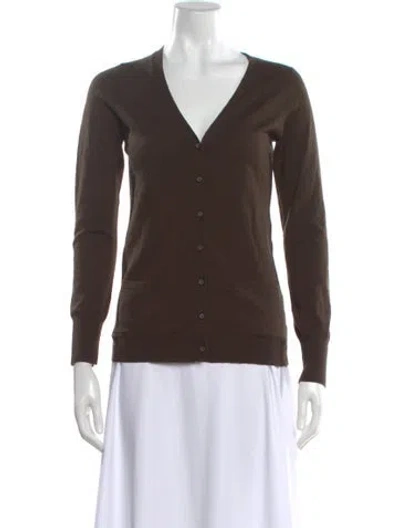 Pre-owned Theory Merino Wool V-neck Sweater In Brown