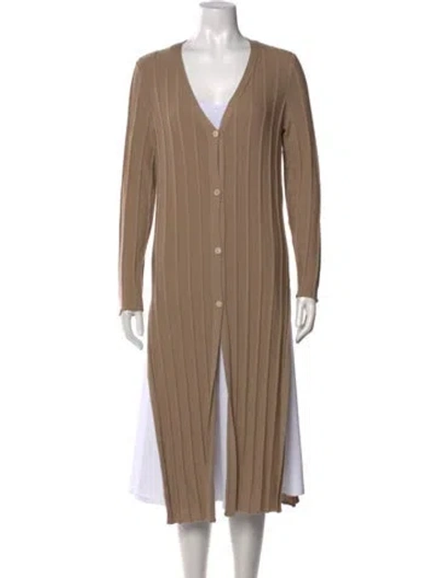 Pre-owned Theory Merino Wool V-neck Sweater In Brown