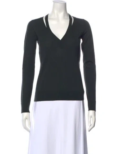 Pre-owned Theory Merino Wool V-neck Sweater In Green