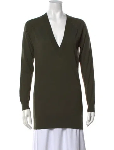 Pre-owned Theory Merino Wool V-neck Sweater In Green