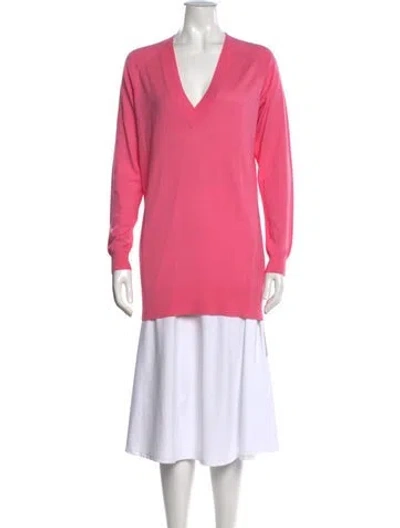 Pre-owned Theory Merino Wool V-neck Sweater In Pink