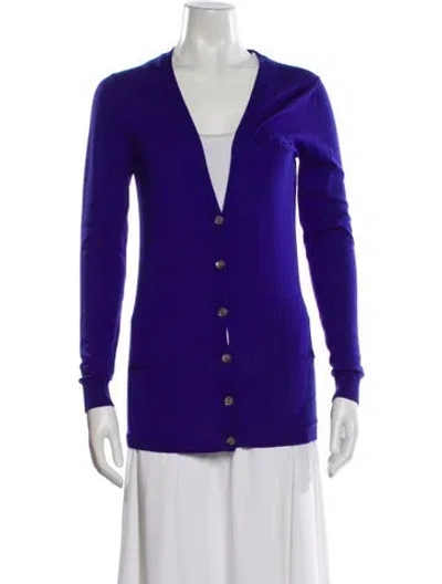 Pre-owned Theory Merino Wool V-neck Sweater In Purple