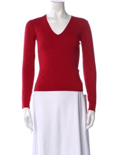 Pre-owned Theory Merino Wool V-neck Sweater In Red