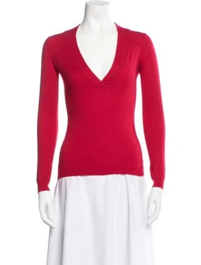 Pre-owned Theory Merino Wool V-neck Sweater In Red