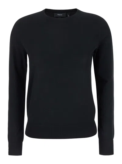 THEORY BLACK CREWNECK SWEATER IN WOOL WOMAN