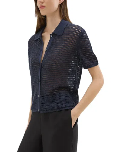 Theory Mesh Linen-blend Shirt In Nocturne Navy