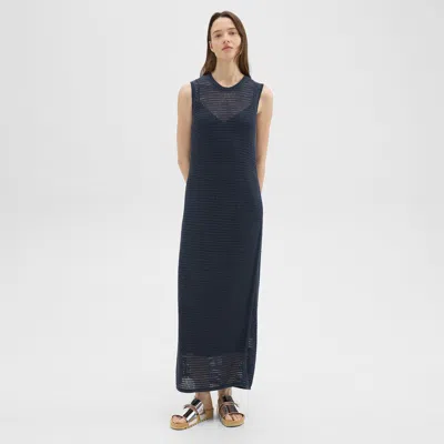Theory Mesh Maxi Dress In Linen-viscose In Nocturne Navy