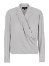 Theory Metallic Blouse With Peak Revers And Crossover Neck In Metallic