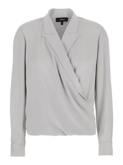 Theory Metallic Blouse With Peak Revers And Crossover Neck In Silk Woman In Multicolor