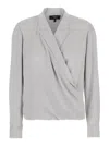 Theory Metallic Blouse With Peak Revers And Crossover Neck In Grey