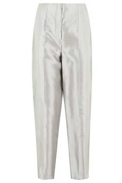 Theory Metallic Effect Tapered Trousers In Grey